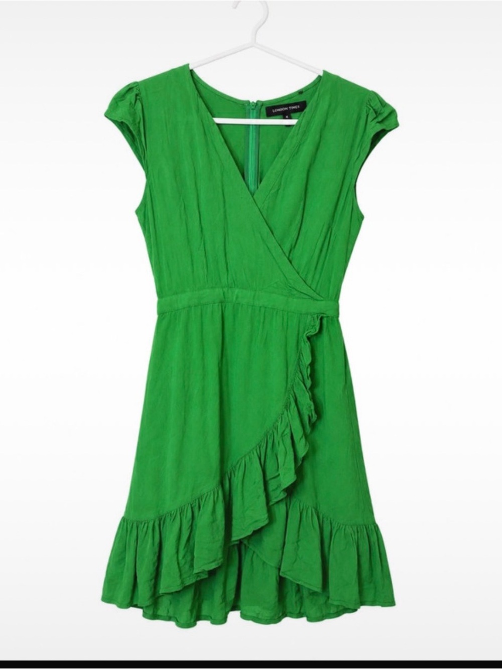 J. Crew Bright Green Ruffle Wrap Dress
